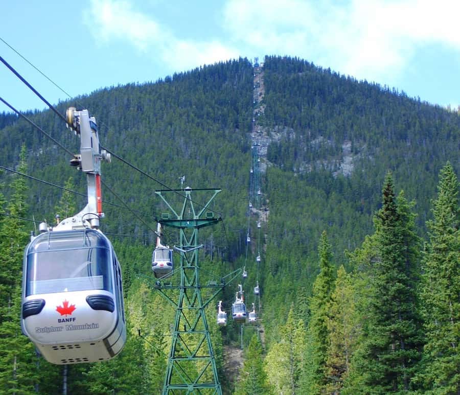 Banff: Gondola, Hot Springs, Bow falls & Three lakes tour - Riding the Banff Gondola up Sulphur Mountain