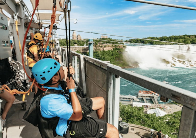 Niagara Falls, Canada: Early Bird Zip Line to The Falls - Getting fitted for the 67-meter ride