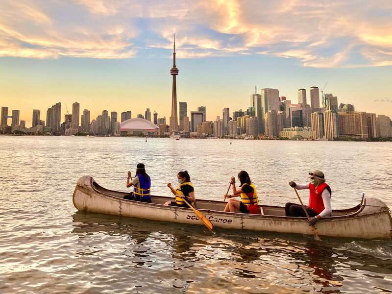 Toronto Islands: Sunset Canoe Tour - The skyline at the turning point of the evening