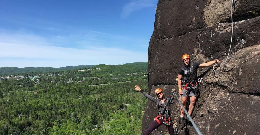 Tyroparc: Via Ferrata and Hiking in the Laurentians - Reaching the top for the Sainte Agathe views